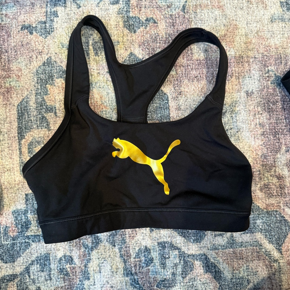 Puma Black Sports Bra with Gold Logo